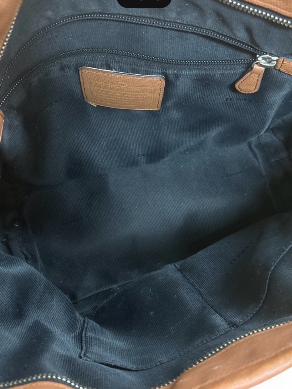 Coach Brown Leather Double-Handle Tote with Metal Logo - Picture 3 of 5